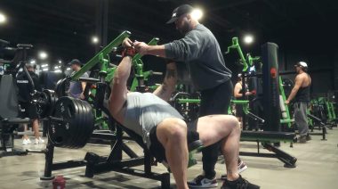 Mitchell Hooper working out with his bodybuilding coach and training partner.