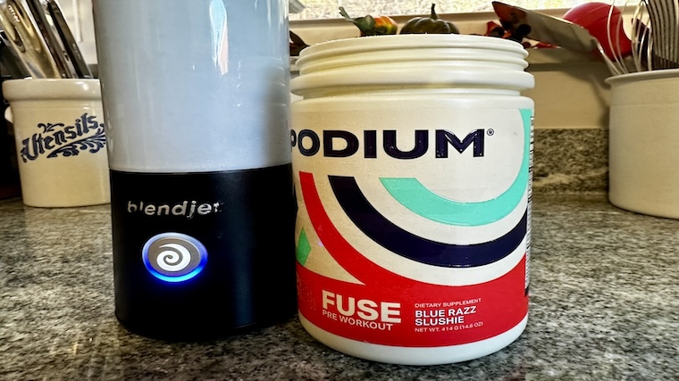 Our tester blending up a serving of Podium Fuse Pre-Workout