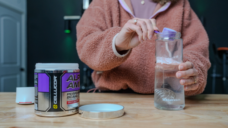 Our tester mixing a serving of Cellucor Alpha Amino