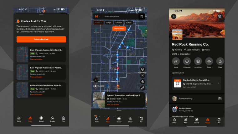 Some examples of the user interface featured on the Strava fitness app