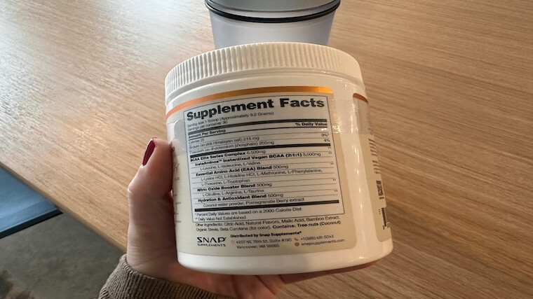 Snap Supplements BCAAs supplement facts