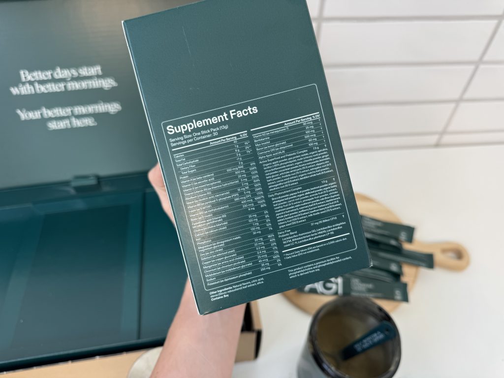 AG1 Next Gen supplement facts and ingredient list