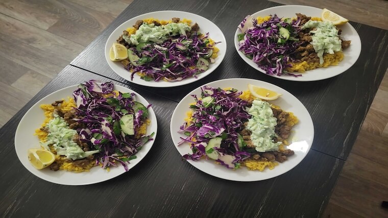 Our tester's prepared EveryPlate meal — Shawarma-Spiced Steak and Rice Bowls