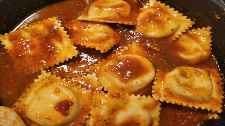 Our tester preparing a ravioli recipe from their Dinnerly meal delivery service