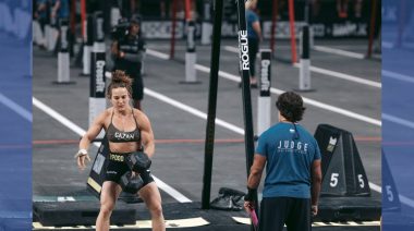 Alex Gazan is shown competing