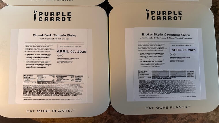 Purple Carrot individual prepared dishes