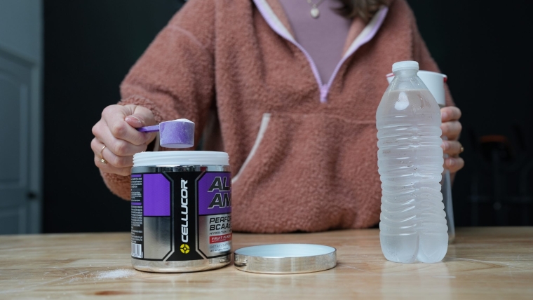 Our tester scooping some Cellucor Alpha Aminos