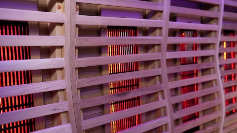 The cedar wood interior and infrared heating elements of the Sun Home Luminar