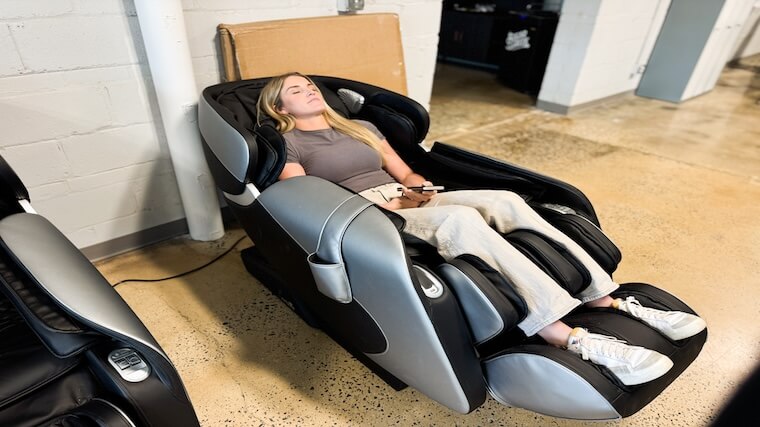 Our tester lounging in the Relaxe Zero-Gravity Shiatsu Massage Chair