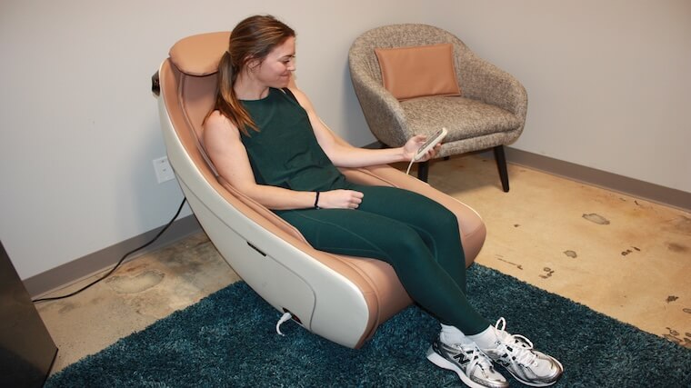 Our tester enjoying a session in the Synca Wellness CirC Massage Chair
