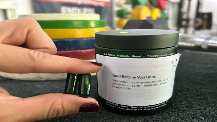 Our tester holding a full serving of Seed Probiotic