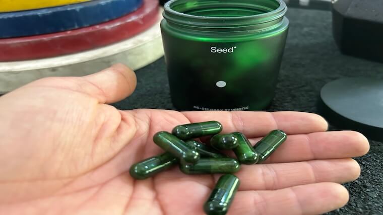 Our tester holding a handful of Seed DS-01 Daily Synbiotic