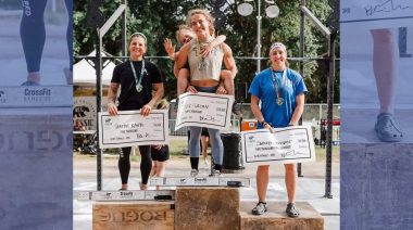 Carolyne Prevost at the podium with Alex Gazan