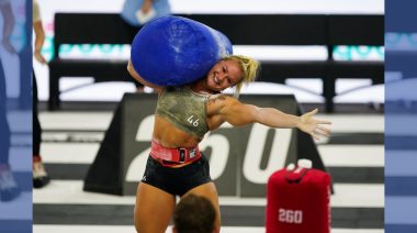 Dani Speegle competes in the Sandbag Event