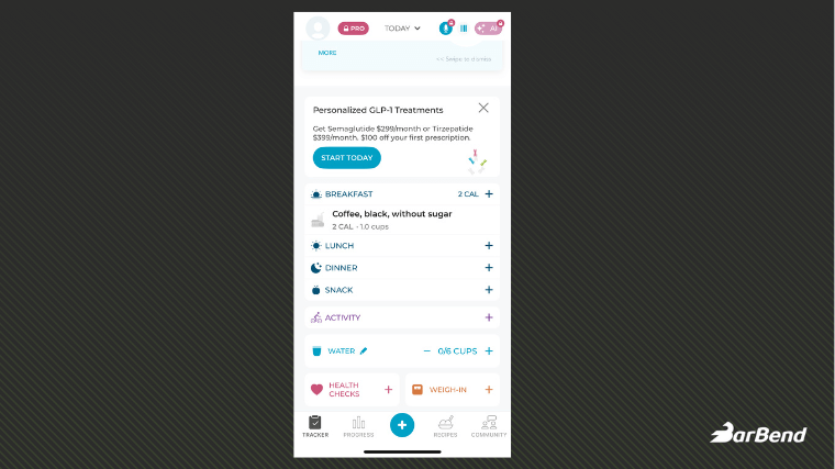 Healthi's daily food tracking tab