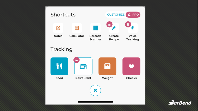 The available food tracking features through the Healthi app