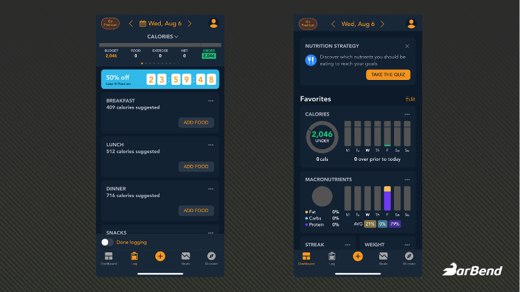 Screenshots from the Lose It! weight loss app