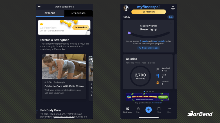 MyFitnessPal app interface screenshots