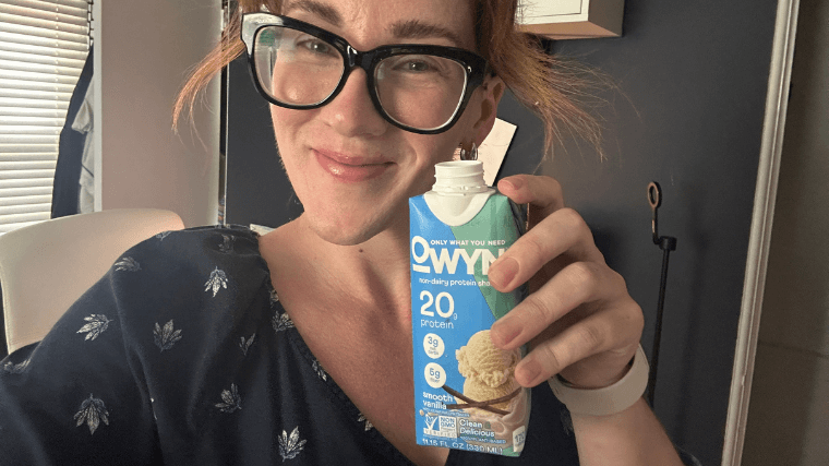 Our tester enjoying a Vanilla OWYN Protein Shake