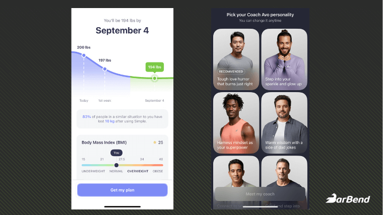 Screenshots from the Simple App user interface during programming building