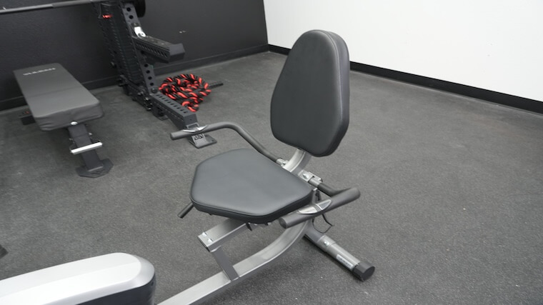The cushioned seat featured on the Sunny Health and Fitness Essential Recumbent Bike