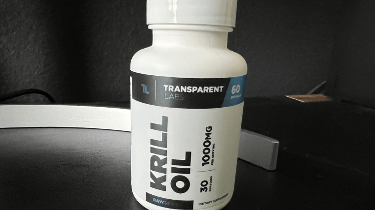 A full container of Transparent Labs Krill Oil capsules